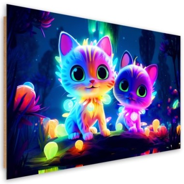 Deco panel picture, Colorful cats neon - 60x40