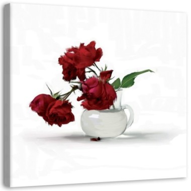 Stampa su tela, Rose rosse in vaso - 60x60