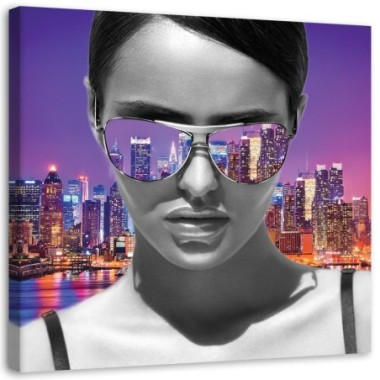Stampa su tela, Donna Pop Art a New York - 60x60