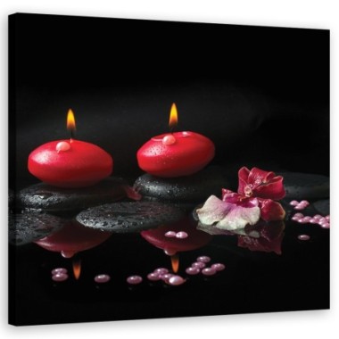 Quadro su tela, Candele rosse Zen pietre - 60x60