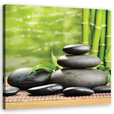 Quadro su tela, Pietre foglie zen spa - 60x60