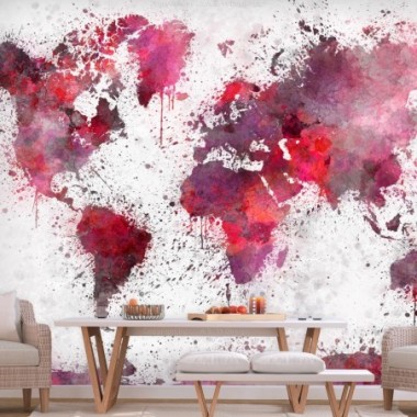 Fotomurale adesivo - World Map: Red Watercolors -...