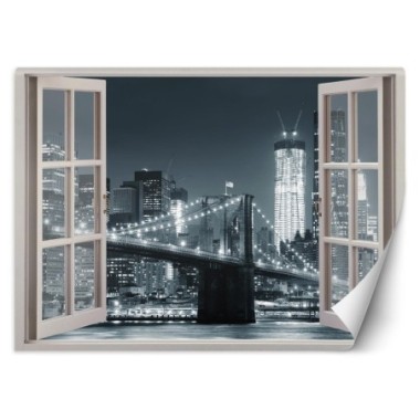 Carta Da Parati, Finestra vista New York City Ponte...