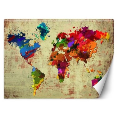 Carta Da Parati, Mappa del mondo colorata dipinta -...
