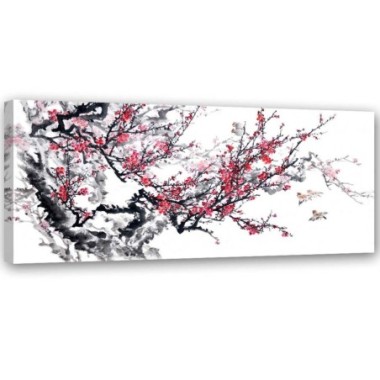 Quadro su tela, Fiori di ciliegio giapponesi - 90x30