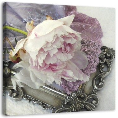 Quadro su tela, Fiore di rosa shabby chic - 60x60