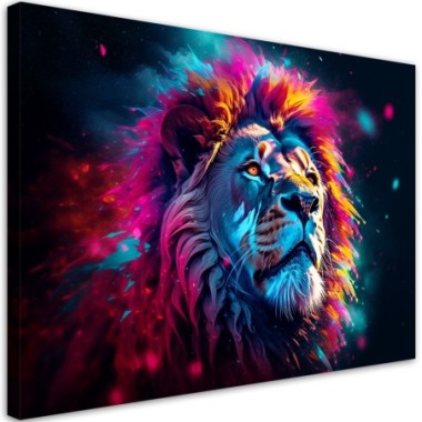 Quadro su tela, Neon Leone Animale Africa - 60x40