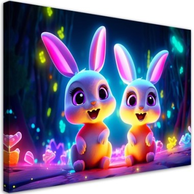 Canvas print, Colorful bunnies neon - 60x40