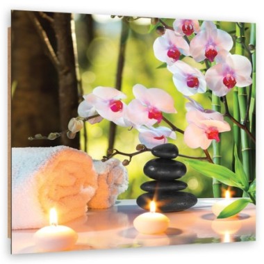 Quadro deco panel, Candele spa e fiori di orchidea -...