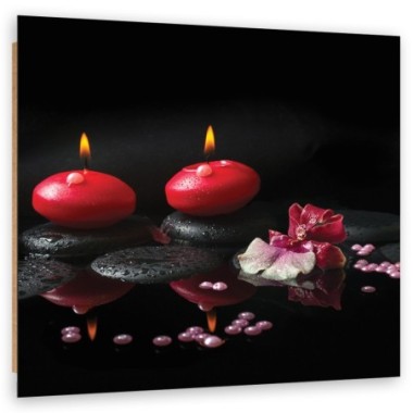 Quadro deco panel, Candele rosse Zen pietre - 60x60
