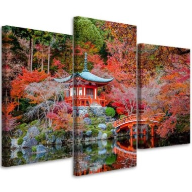 Quadro su tela 3 pezzi Giappone paesaggio rosso - 60x40