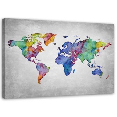 Quadro su tela, Mappa del mondo acquerello - 90x60