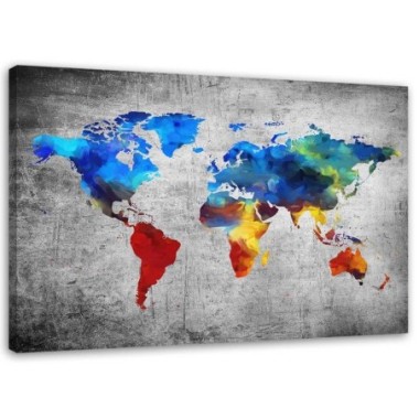 Quadro su tela, Mappa del mondo colorata - 90x60