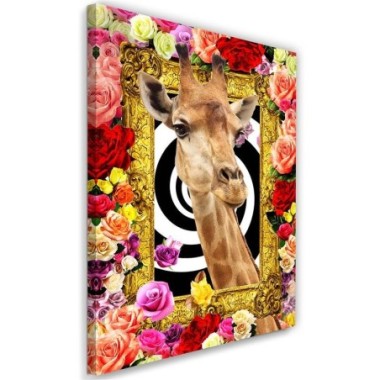 Quadro su tela, Giraffa fiori colorati - 60x90