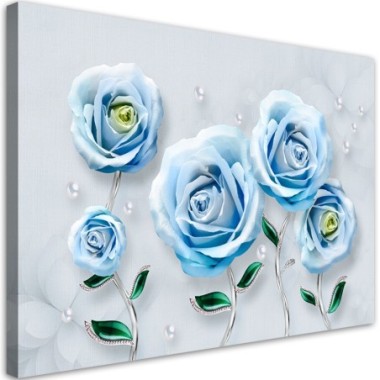 Quadro su tela, Rose 3D blu - 90x60