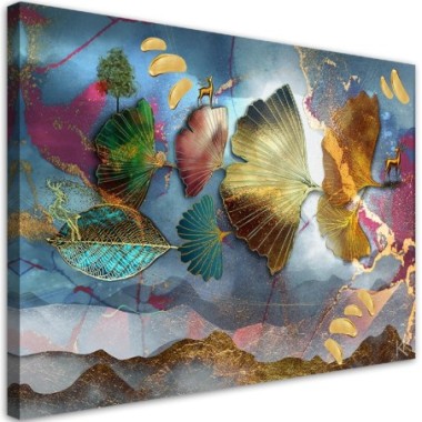 Quadro su tela, Astrazione di foglie colorate - 90x60