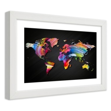 Quadro con cornice, Mappa del mondo in diversi...