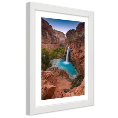 Quadro con cornice, Cascata blu tra le rocce - 60x90