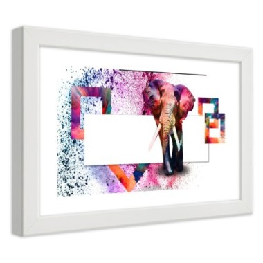 Quadro con cornice, Elefante colorato - 90x60