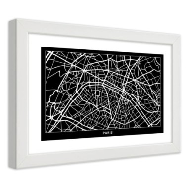 Quadro con cornice, Pianta della cittÃ  Parigi - 90x60