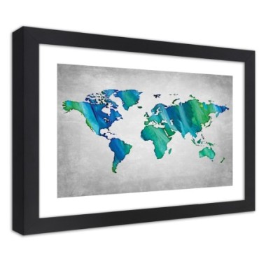 Quadro con cornice, Mappa del mondo colorata su...