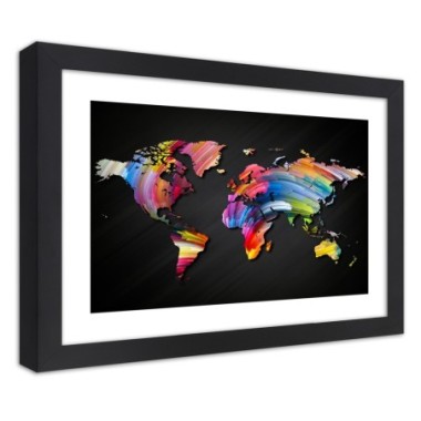 Quadro con cornice, Mappa del mondo in diversi...