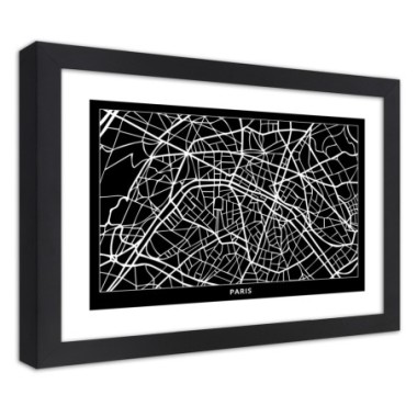 Quadro con cornice, Pianta della cittÃ  Parigi - 90x60