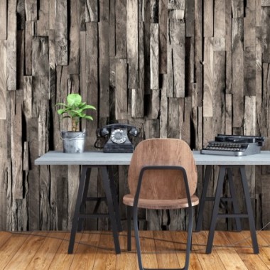 Fotomurale adesivo - Wooden Curtain (Dark Brown) -...