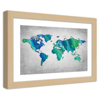 Quadro con cornice, Mappa del mondo colorata su...