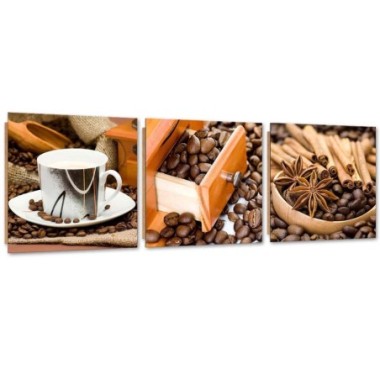 Quadro deco panel 3 parti, CaffÃ¨ e cannella - 120x40