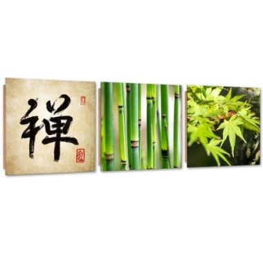Quadro deco panel 3 parti, Asia verde - 120x40