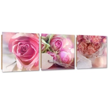 Quadro deco panel 3 parti, 3 rose rosa - 120x40
