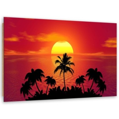 Quadro deco panel, Tramonto e palme - 90x60