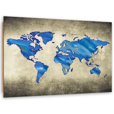 Quadro deco panel, Mappa del mondo blu - 90x60