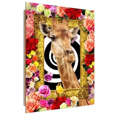 Quadro deco panel, Giraffa e rose colorate - 60x90