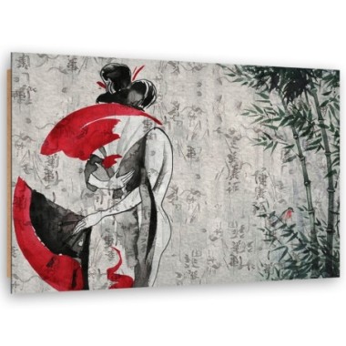 Quadro deco panel, Geisha giapponese con un fan - 90x60