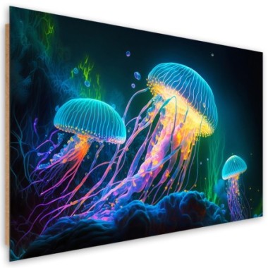 Deco panel print, Neon jellyfish underwater - 90x60