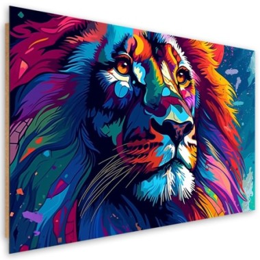 Deco panel print, Coloured Neon Lion Abstraction -...