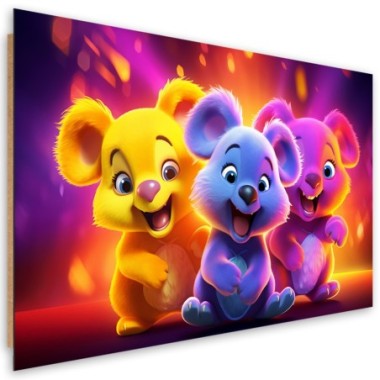 Deco panel picture, Baby bears neon - 90x60