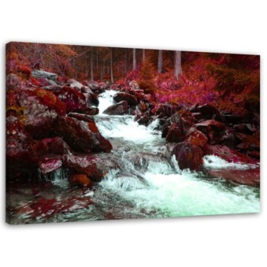 Stampa su tela, Torrente di montagna in rosso - 90x60