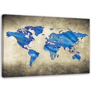 Stampa su tela, Mappa del mondo blu - 90x60