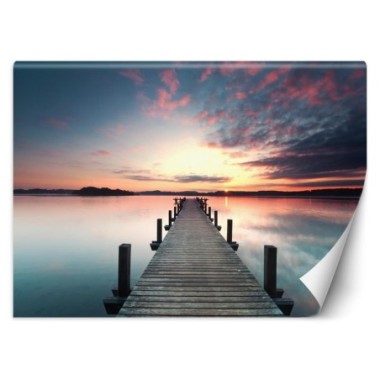 Carta Da Parati, ponte molo lago tramonto - 200x140