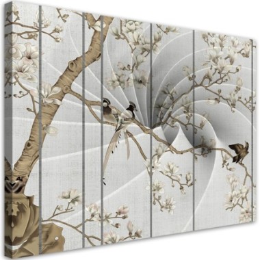 Quadro su tela, Uccelli sull'albero magnolia - 100x70