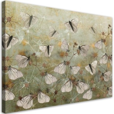 Quadro su tela, Farfalle astratte nel prato - 100x70