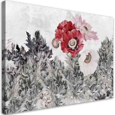 Quadro su tela, Poppie rosse dipinte in giardino -...