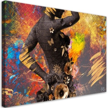 Quadro su tela, African Woman Flowers Abstraction -...
