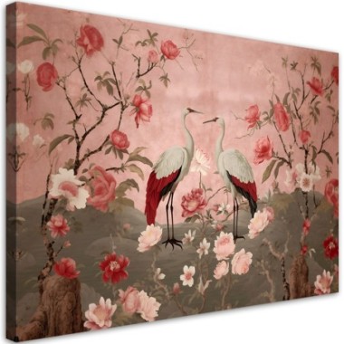 Stampa su tela, Fiori e uccelli a cineserie - 100x70