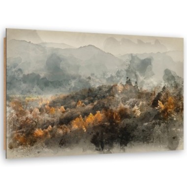 Quadro deco panel, Foresta autunnale nella nebbia -...