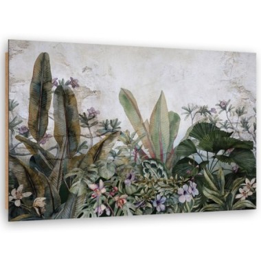 Quadro deco panel, Foglie eisotiche sul cemento -...