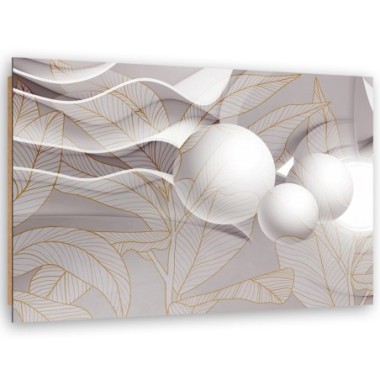 Quadro deco panel, Foglie dorate e palline 3d - 100x70